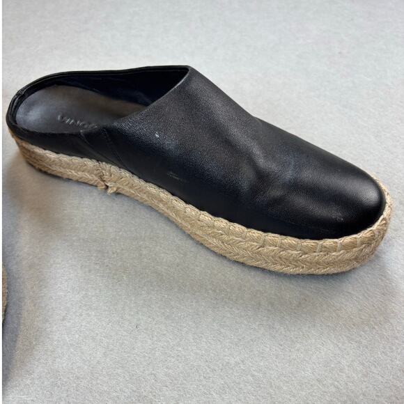 Vince Ulla black leather mule slip-on espadrille platform clog 9.5 transitional - Picture 3 of 10